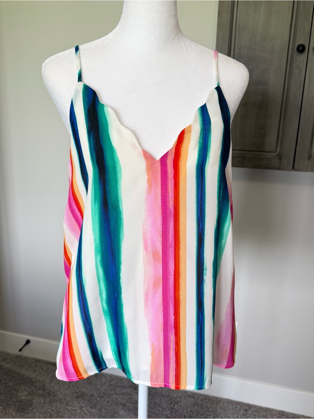Socialite Multicolor Vertical Stripe Scallop-Neck Cami